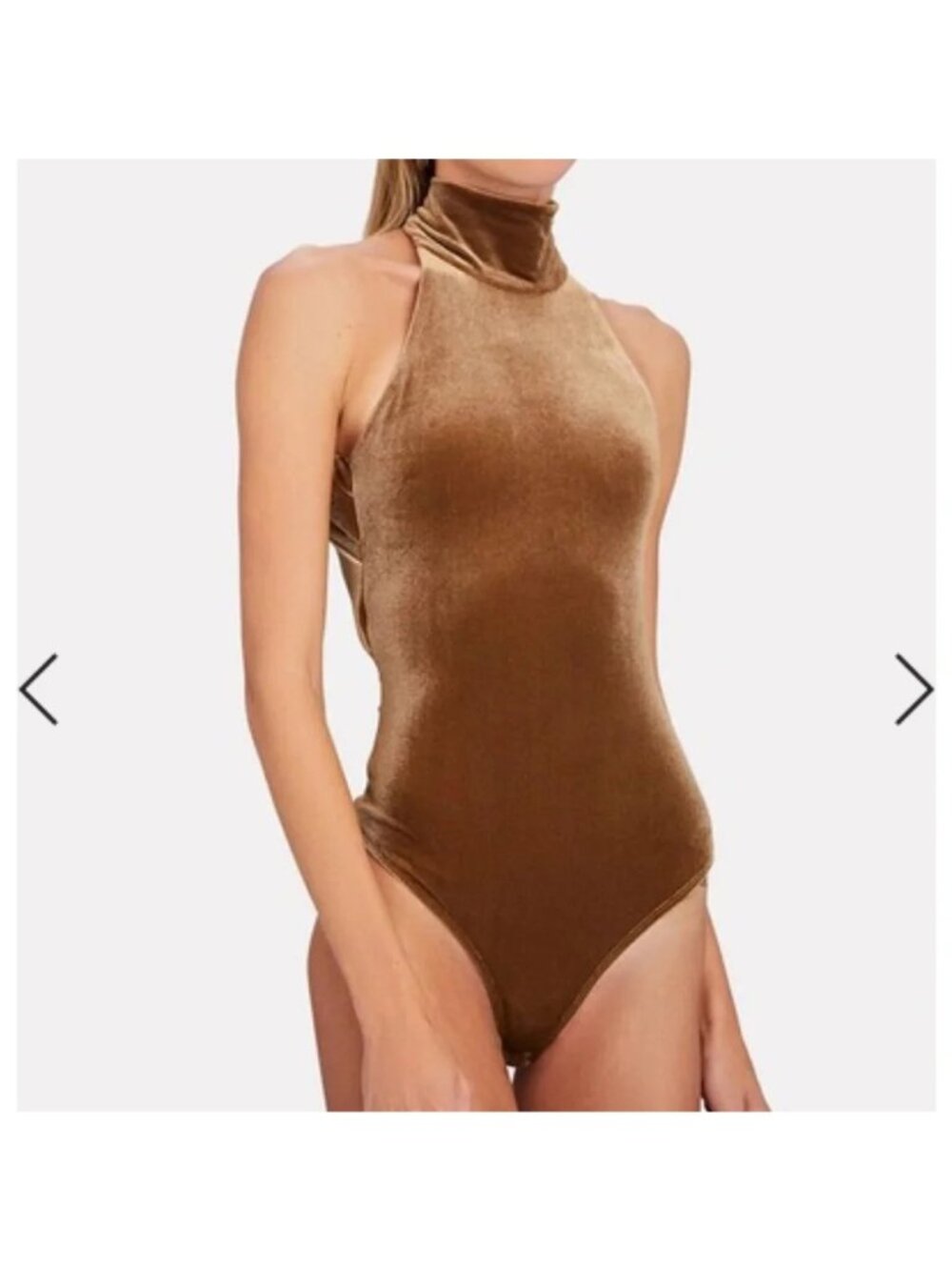 NWOT Alix NYC Bentley Velvet Bodysuit Cutout MEDIUM‎ Brown High Neck